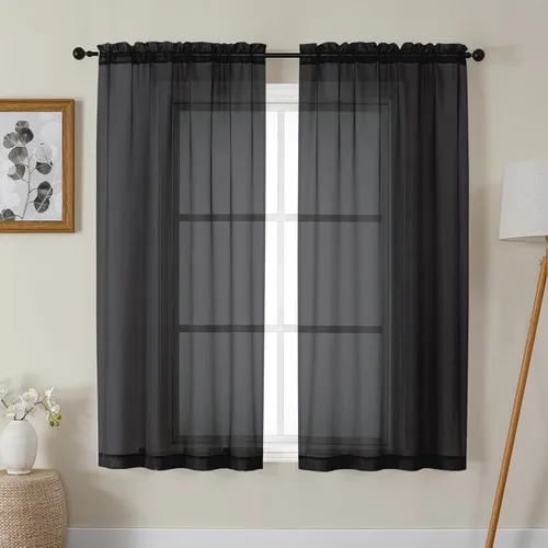 Vista 37 de Gwine Cortinas transparentes negras de 108 pulgadas de largo Negro
