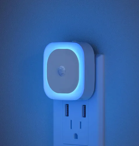 Vista 15 de YUNLEX Paquete de 2 luces nocturnas enchufables con sensor de movimiento y sensor de atardecer a amanecer, 3 modos de sensor, luces nocturnas azules