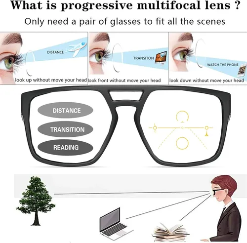 Vista 4 de Gafas de lectura multifocales fotocromáticas progresivas para hombres cerca de lejos presbíopic deporte conducción transición lector gafas de sol
