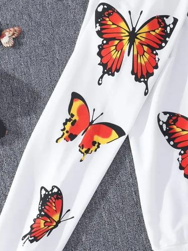 Vista 4 de SOLY HUX Camiseta de manga corta con estampado de mariposas y dobladillo alto y bajo, con pantalones deportivos, 3 piezas