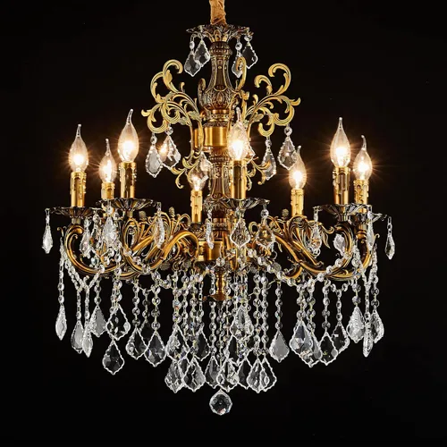 Vista 9 de Candelabros clásicos de cristal estilo vela tradicional de 6 luces para comedor, sala de estar, dormitorio, entrada, acabado dorado antiguo