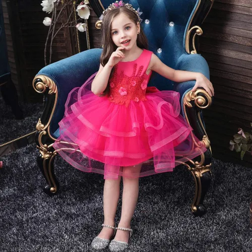 Vista 9 de Vestido de tul con flores para niñas pequeñas, vestido formal de fiesta de cumpleaños, vestido de fiesta de lentejuelas para desfiles, vestido tutú