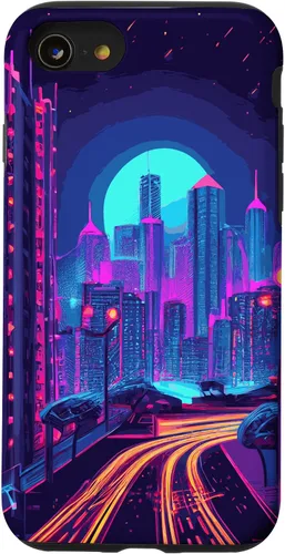 Vista 13 de Funda estética para iPhone 15 Vaporwave Anime City 80s 90s Futurism