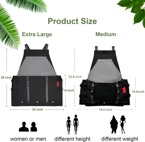 Vista 2 de Delantal de jardinería impermeable con espalda cruzada, delantal extra 600D resistente para cosecha y grandes bolsillos de liberación rápida Negro
