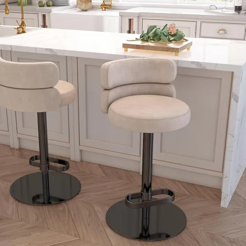 Vista 23 de Taburetes de bar de terciopelo modernos giratorios de altura ajustable para encimera de cocina, taburetes de bar con reposapiés para sala de estar