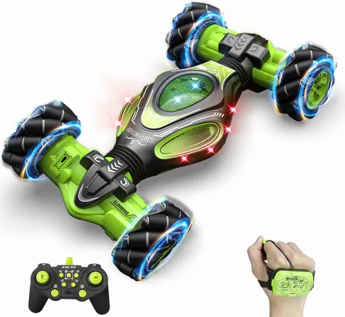 Vista 8 de Coches RC, juguetes de coche de acrobacias con detección de gestos 1:12 para niños de 6 a 12 años, juguete de control remoto a mano 4WD con rotación