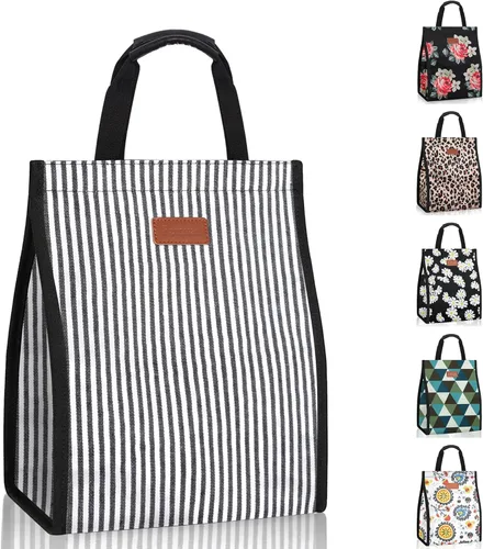 Vista 18 de Bolsas de almuerzo para mujer, aisladas, reutilizables, con bolsillo interno, bolsa de almuerzo para adultos para el trabajo