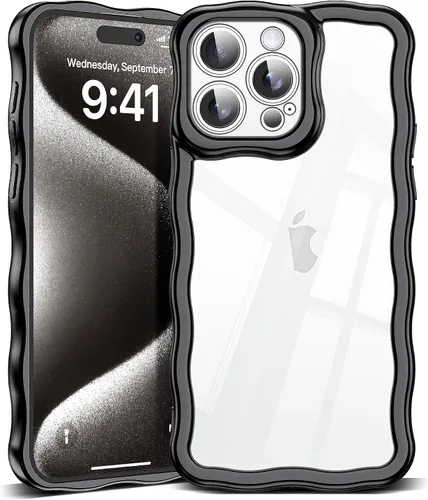 Vista 62 de SKYLMW Funda compatible con iPhone 12 Pro, diseño de ondas rizadas kawaii, borde chapado de lujo, elegante parte trasera transparente brillante, TPU