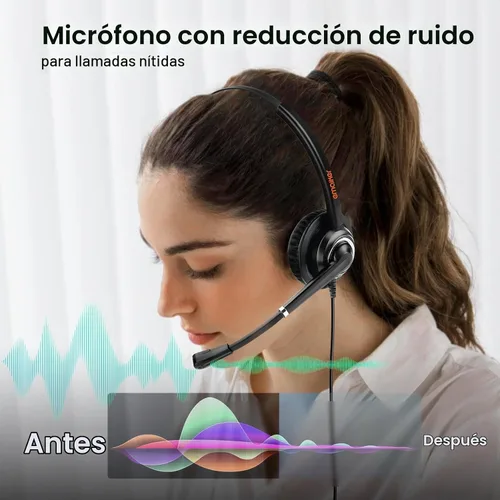 Vista 4 de Auriculares USB con micrófono para oficina centro de llamadas telefónico, auriculares USB-A ligeros de 1 oreja con micrófono con cancelación