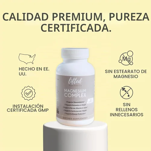 Vista 2 de Complejo de magnesio - Suplemento de magnesio Lifted Naturals con bisglicinato, malato, taurato - 120 cápsulas - Fórmula de magnesio biodisponible