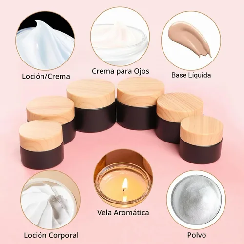 Vista 3 de 6Pcs Glass Lotion Cream Container with Lid for Travel Black 15ml 30ml 50ml Negro