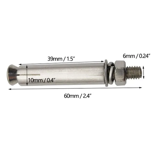 Vista 5 de Pernos de expansión, 304 Acero Inoxidable Externo Tuerca Hexagonal Tornillo de Expansión Pernos de Manga Ancla M6x60mm 8Pcs