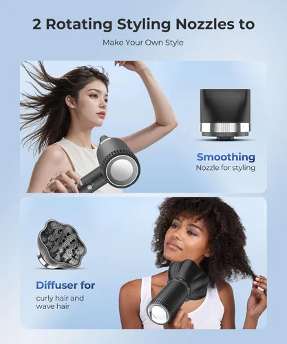 Vista 4 de Secador de Pelo, Secadores de Alta Velocidad de 100,000 RPM para Mujeres y Hombres, Secadores de Pelo con Difusor y Boquilla, Portátil para Viaje