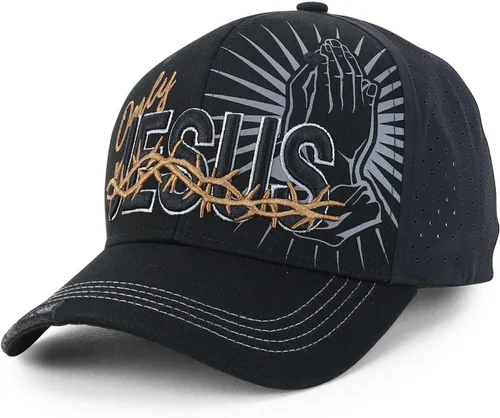 Vista 26 de Trendy Apparel Shop Gorra de bola cristiana bordada a mano Only Jesus Praying Azul marino