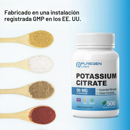 Vista 7 de Citrato de potasio Puregen Labs 99 mg de suplemento elemental de potasio