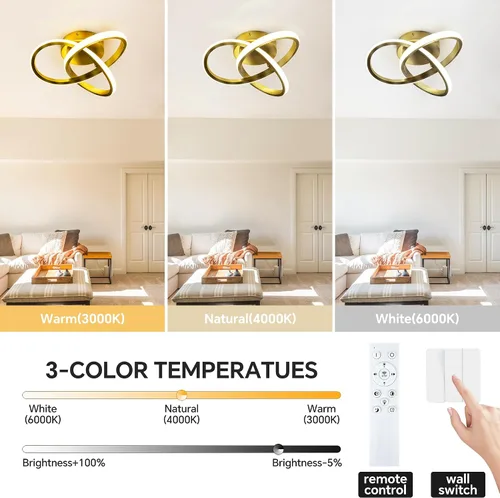 Vista 3 de Lámpara de techo moderna de 10 pulgadas, lámpara de techo regulable LED de 24 W con control remoto, temperatura de color ajustable de 3000 a 6000 K