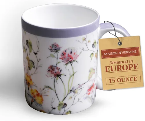 Vista 84 de Maison d' Hermine Taza de café con asas, tazas de porcelana fina de hueso, paquete de una taza de té para bebidas calientes, capuchino, latte