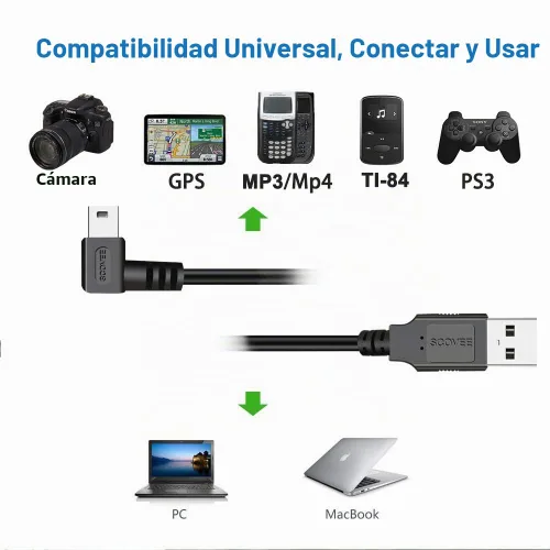 Vista 6 de Cable mini USB de 90 grados, paquete de 2 unidades de 6 pies para Garmin Nuvi para Canon PowerShot/Rebel/EOS/DSLR/ELPH, Dash Cam, SatNav