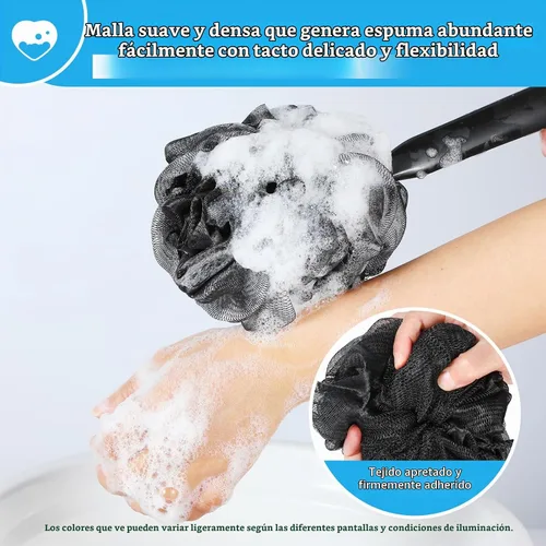 Vista 5 de VANZAVANZU Juego de esponjas de lufa exfoliantes para el cuerpo, esponja de plástico antideslizante de 17 pulgadas con mango de esponja de ducha