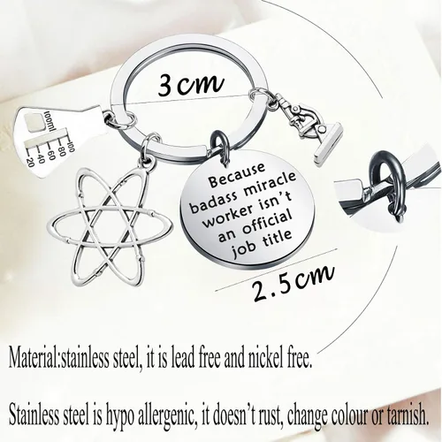 Vista 2 de Llavero de química biológica, microscopio átomo, química, joyería científica y regalo