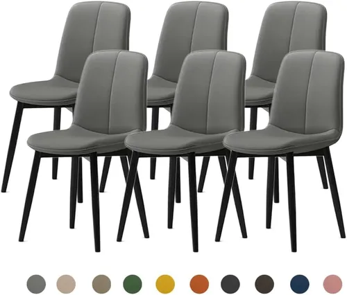 Vista 19 de Juego de sillas de comedor modernas, de piel sintética con asiento tapizado de 1.6 in, patas de acero al carbono de mediados de siglo, silla Beige