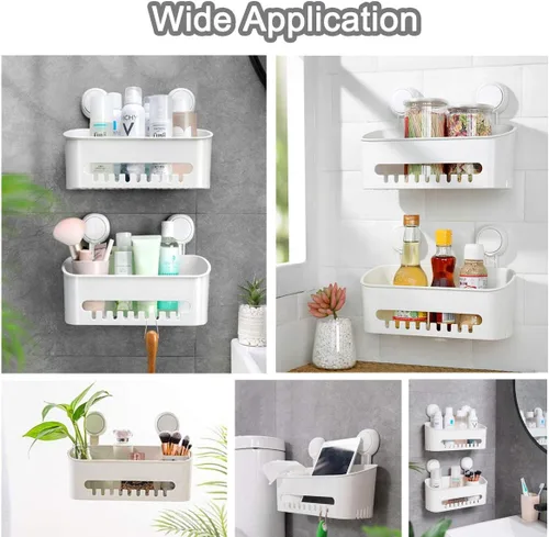 Vista 3 de Organizador de ducha con ventosa, organizador de ducha duradero, sin perforaciones, cesta de ducha extraíble para almacenamiento de baño, potente