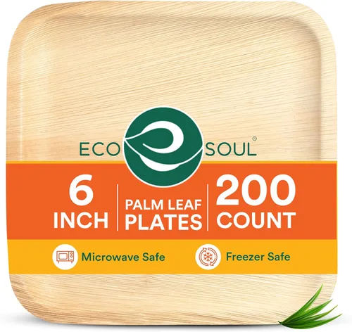Vista 14 de ECO SOUL Platos de Hoja de Palma de 6" Cuadrados (50 Unidades) – Desechables, Ecológicos, Platos de Aperitivo de Bambú Biodegradables – Vajilla