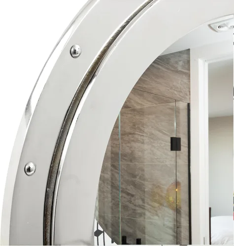 Vista 6 de Nagina International Ventana náutica de buey de buey de buey con revestimiento de aluminio plateado de alta calidad, espejo de decoración de pared