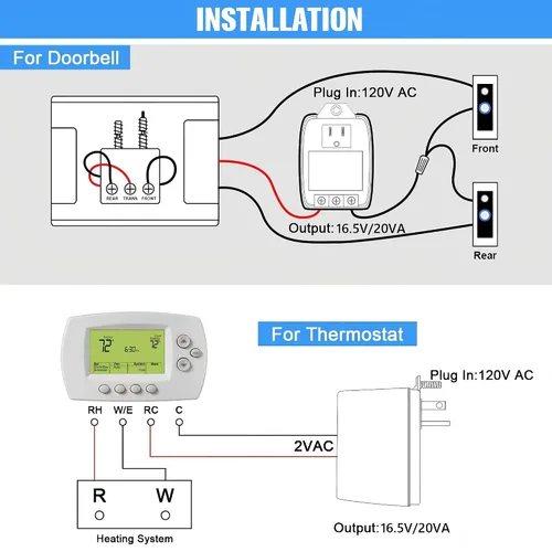 Vista 6 de 1 paquete de transformador enchufable de 16.5 V 20 VA, 20 vatios Compatible con timbres Ring Nest Ecobee, certificación UL, fusible PTC, fácil