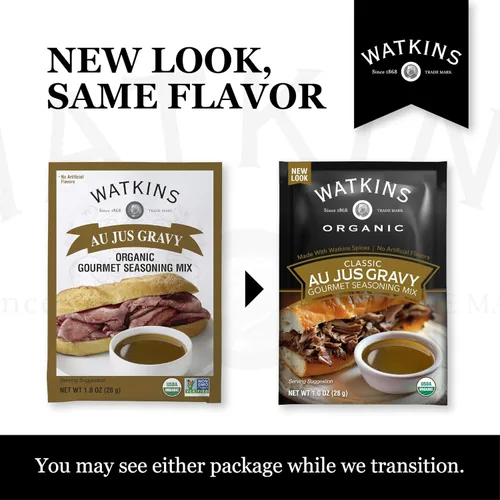 Vista 3 de Watkins Mezcla orgánica de condimentos gourmet, salsa Au Jus, bolsa de 1.0 onzas, 1 unidad