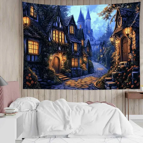 Vista 14 de LB Tapiz de cielo nocturno y océano, tapiz de luna llena sobre el agua, tapiz para colgar en la pared, tapiz de fantasía mágica de acuarela 3D, arte