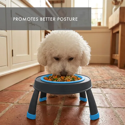 Vista 7 de Dexas Comedero elevado para mascotas, pequeño, capacidad de 1.5 tazas, azul, cuenco elevado para alimentos y agua para mascotas