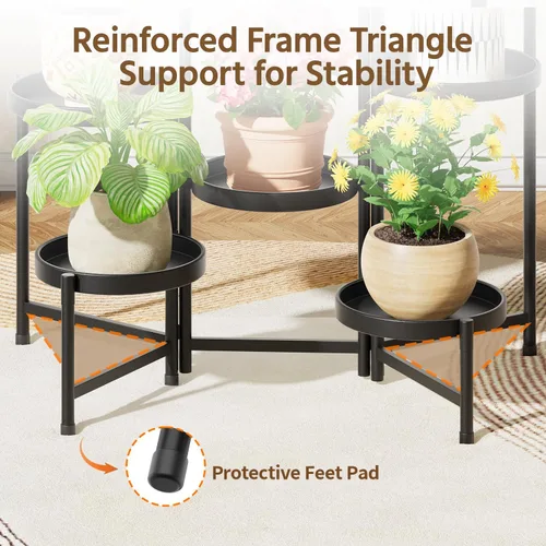 Vista 5 de LASZOLA Soporte plegable para plantas de interior de 7 niveles para múltiples macetas grandes, estante ajustable alto y resistente con bandeja de 10