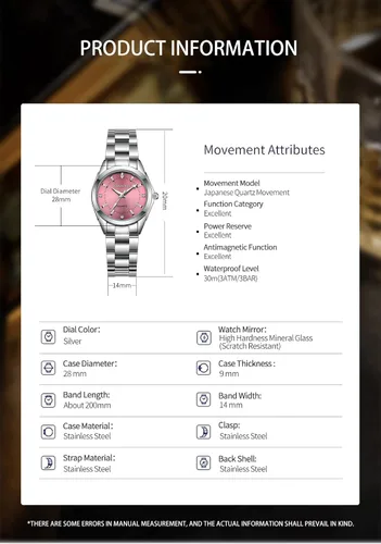 Vista 2 de NANOLEAF Reloj de moda para mujer, casual, clásico, de cuarzo, de acero inoxidable, impermeable, luminoso, para mujer