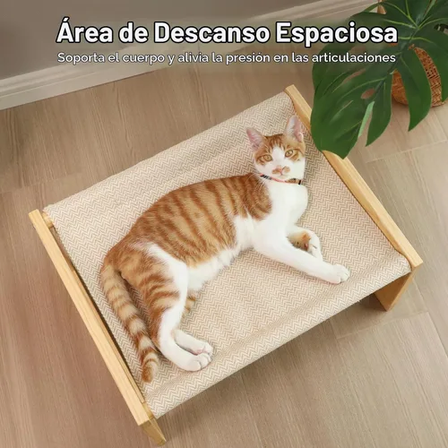 Vista 5 de FUKUMARU - Hamaca grande para gatos, cama elevada para perros en interiores y exteriores, lavable 21" Wooden Pet Beds, Breathable Linen Cat Couch
