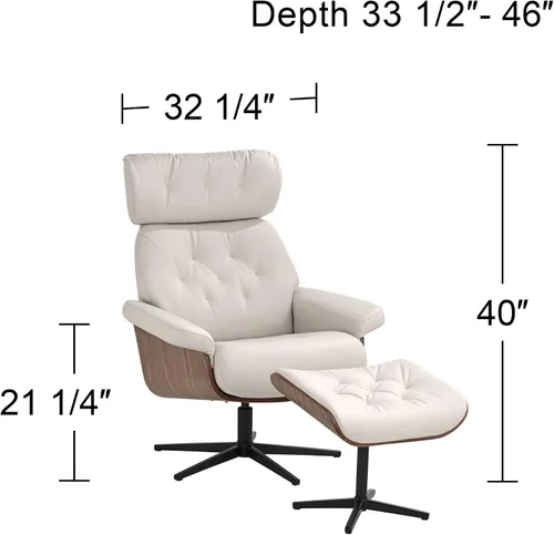 Vista 2 de Benchmaster Sillón reclinable y otomano ajustable de piel sintética Melia Eggshell