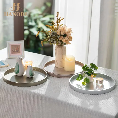 Vista 8 de Hanobe Bandeja decorativa redonda para decoración de mesa auxiliar, acabado Beige