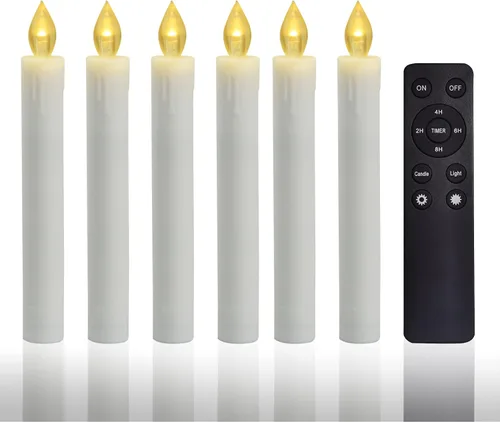 Vista 10 de Velas cónicas sin llama de cera real, funcionan con pilas, control remoto Marfil