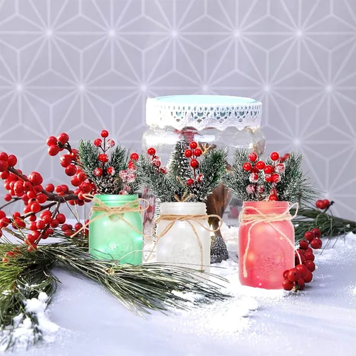 Vista 2 de CNVOILA Centro de Mesa de Navidad, Jarrones de Mason para Decoración de Navidad, Adornos de Chimenea para Mesa, Adornos de Mesa de Vacaciones al Por