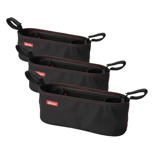 Vista 11 de Organizador universal para cochecito Diono Buggy Buddy XL con portavasos, sujeción segura, bolsillos con cremallera, seguro y protegido, gris