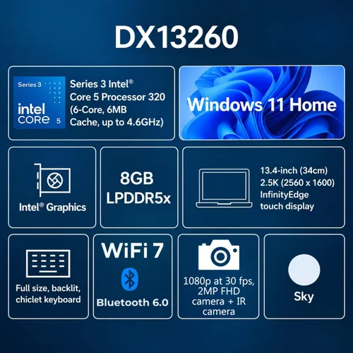 Vista 2 de Laptop Dell XPS con pantalla táctil de 13.4" y 2.5K, Core 5 320