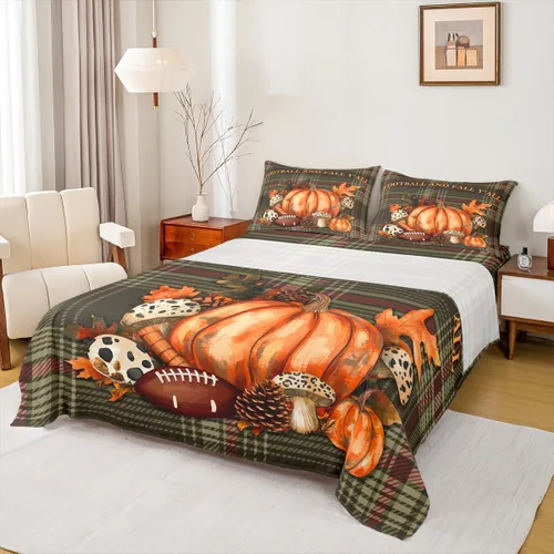 Vista 22 de Erosebridal Lindo juego de sábanas de pavo tamaño individual para niños y niñas, juego de sábanas de cosecha de Acción de Gracias, decoración