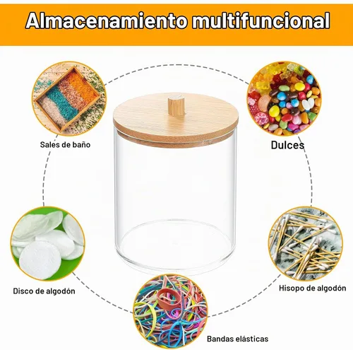 Vista 7 de 2 soportes Qtip, soportes dispensadores de bolas de algodón transparente, recipiente de maquillaje de hisopos de algodón, organizador de tarros