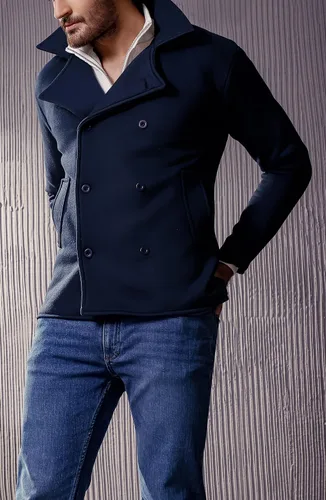 Vista 2 de Hide Fusion Gabardina clásica de lana de invierno con doble botonadura media larga para hombre