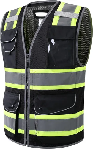 Vista 33 de JKSafety Chaleco de seguridad frontal con cremallera de alta visibilidad Clase 2 de 9 bolsillos con tiras reflectantes, cumple con las normas