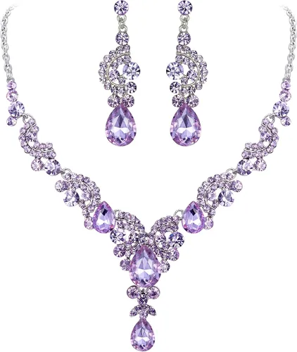 Vista 37 de Ever Faith - Conjunto de collar y aretes de lágrima con cristales de diamantes de imitación para novia, ondas florales