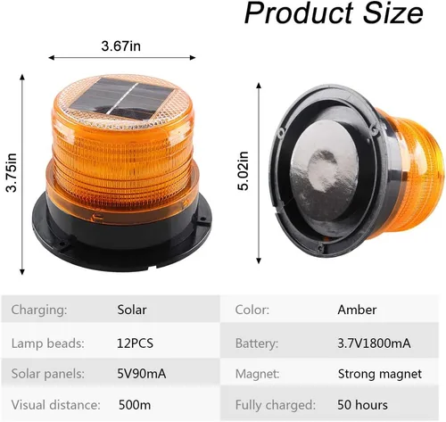 Vista 2 de Luz de flash LED de energía solar LED ámbar luces estroboscópicas para vehículos Wireless,Strong Magnetic Base Auto Turn On/Off Waterproof High