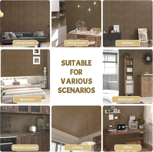 Vista 3 de Paquete de 4 paneles acústicos de madera para pared y techo (47.2 x 23.6 pulgadas), elegantes paneles de listones insonorizados con acabado