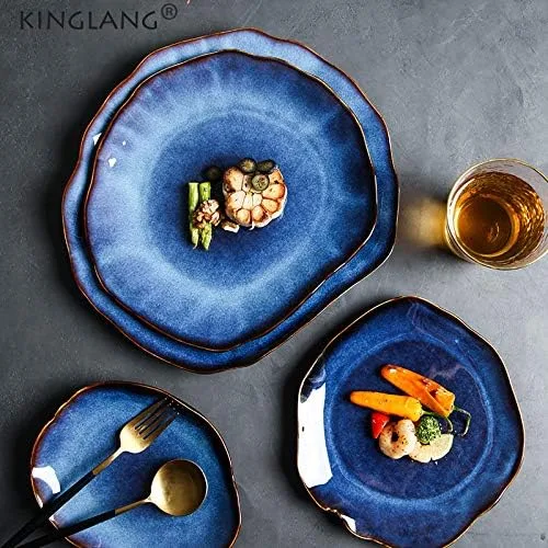 Vista 4 de Juego de 4 platos de cerámica nórdica para ensalada irregular, esmalte Klin Glaze