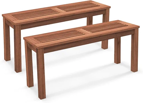 Vista 10 de RELAX4LIFE Banco de madera para exteriores, banco de patio con asiento de listones, marco de madera maciza resistente a la intemperie, banco